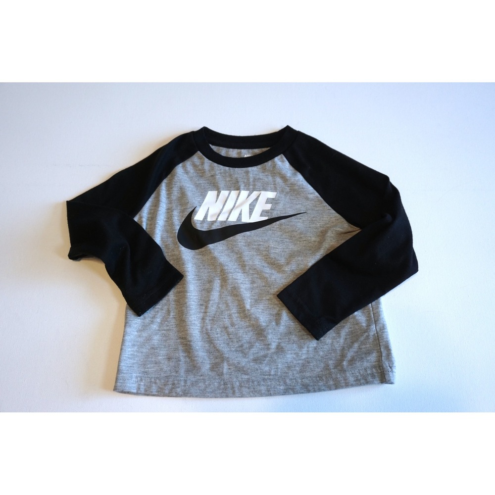 Nike Toddler Boys Grey Black Raglan Long Sleeve Futura Logo Tee 2T L643-023